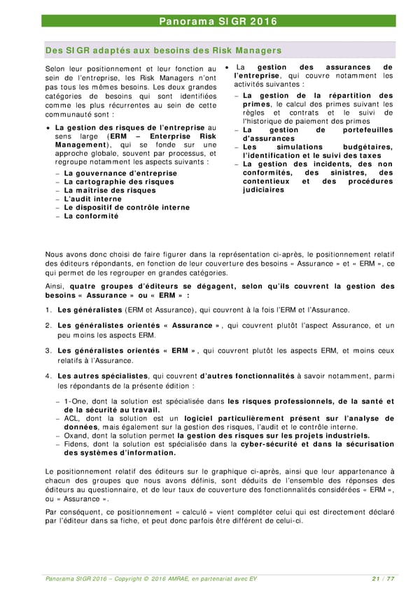 EY -  8e Panorama de l'AMRAE sur les Systèmes d’Information de Gestion des Risques - Page 20